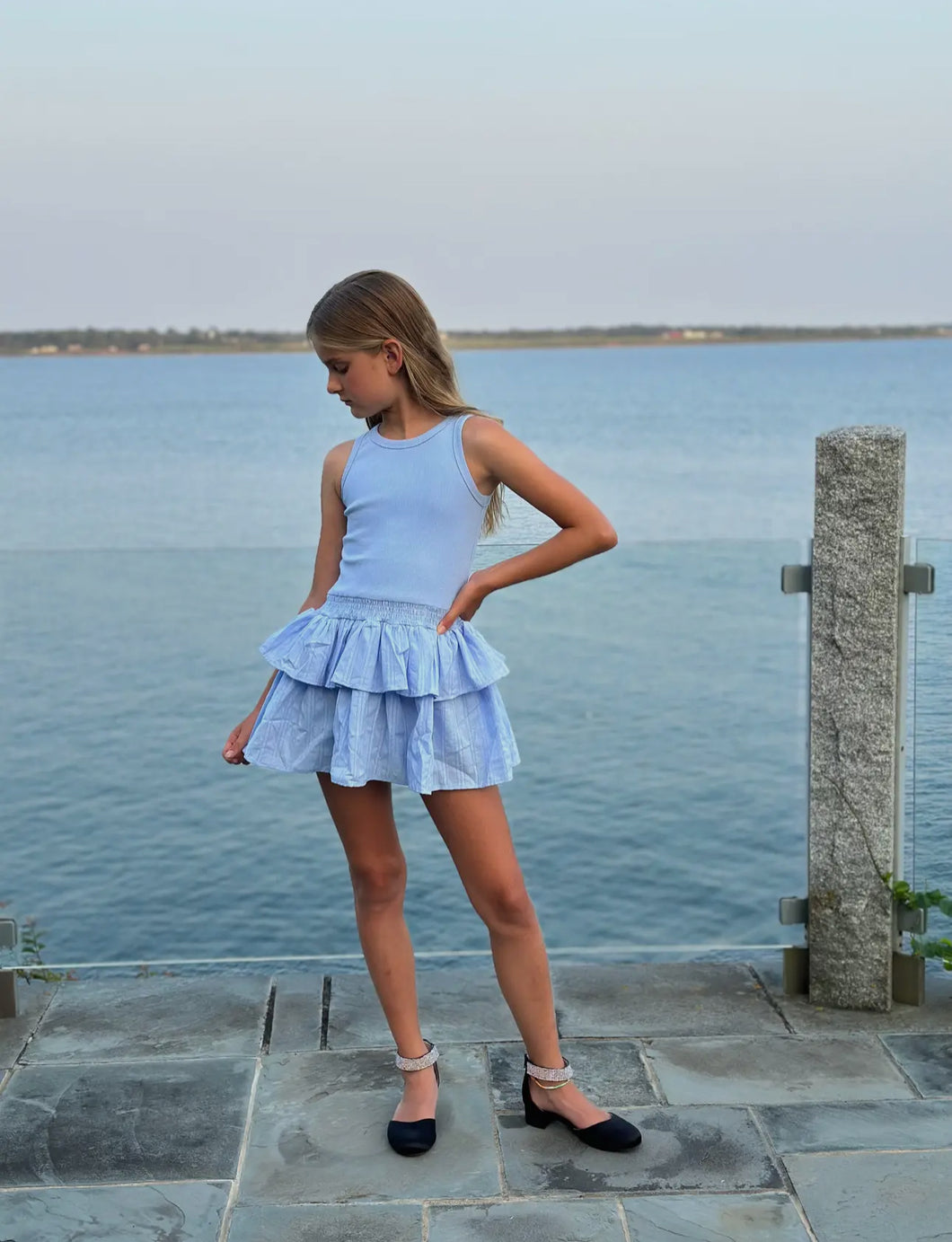 Girls: Skies are Blue Tiered Dress