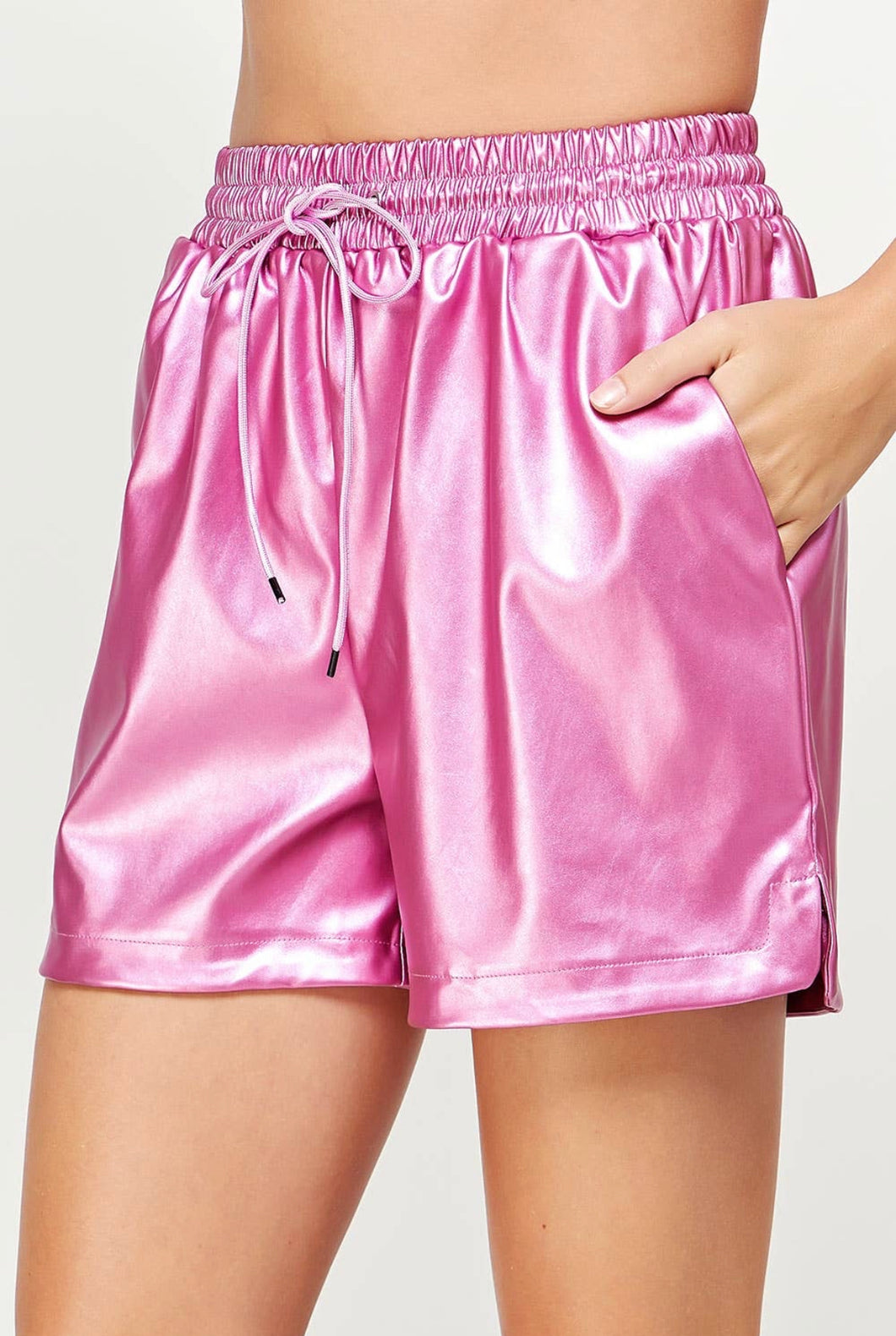 Pink Metallic Faux Leather Shorts