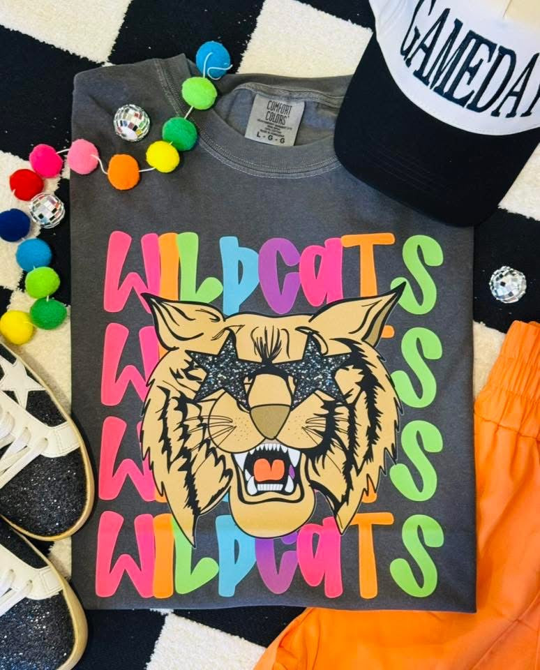 WILDCATS Bright Neon Mascot Spirit Tshirt Preorder