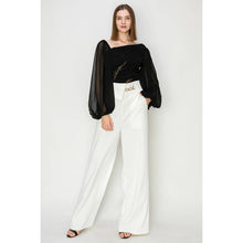 Load image into Gallery viewer, Dramatic Lace Inset Chiffon Top
