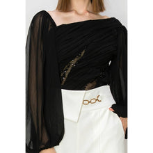 Load image into Gallery viewer, Dramatic Lace Inset Chiffon Top
