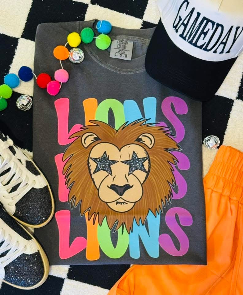 LIONS Bright Neon Mascot Spirit Tshirt Preorder