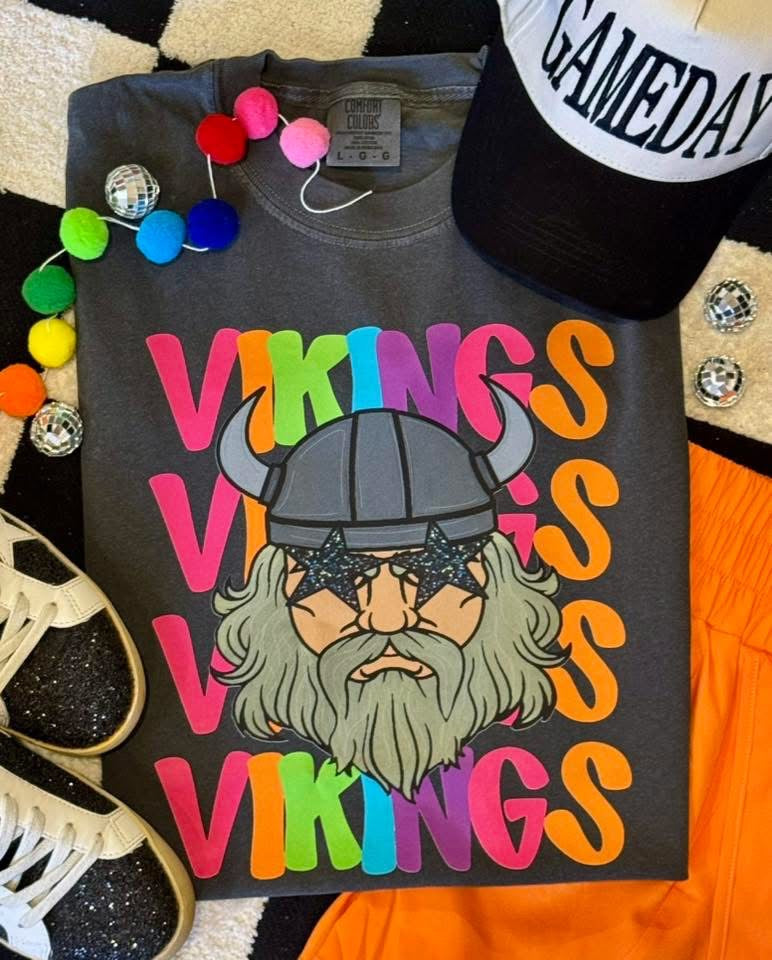VIKINGS Bright Neon Mascot Spirit Tshirt Preorder