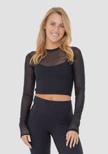 Load image into Gallery viewer, Lulu Black Sheer Sport Top
