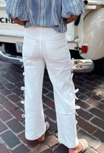 Load image into Gallery viewer, White Straight Leg Denim Bow Jeans
