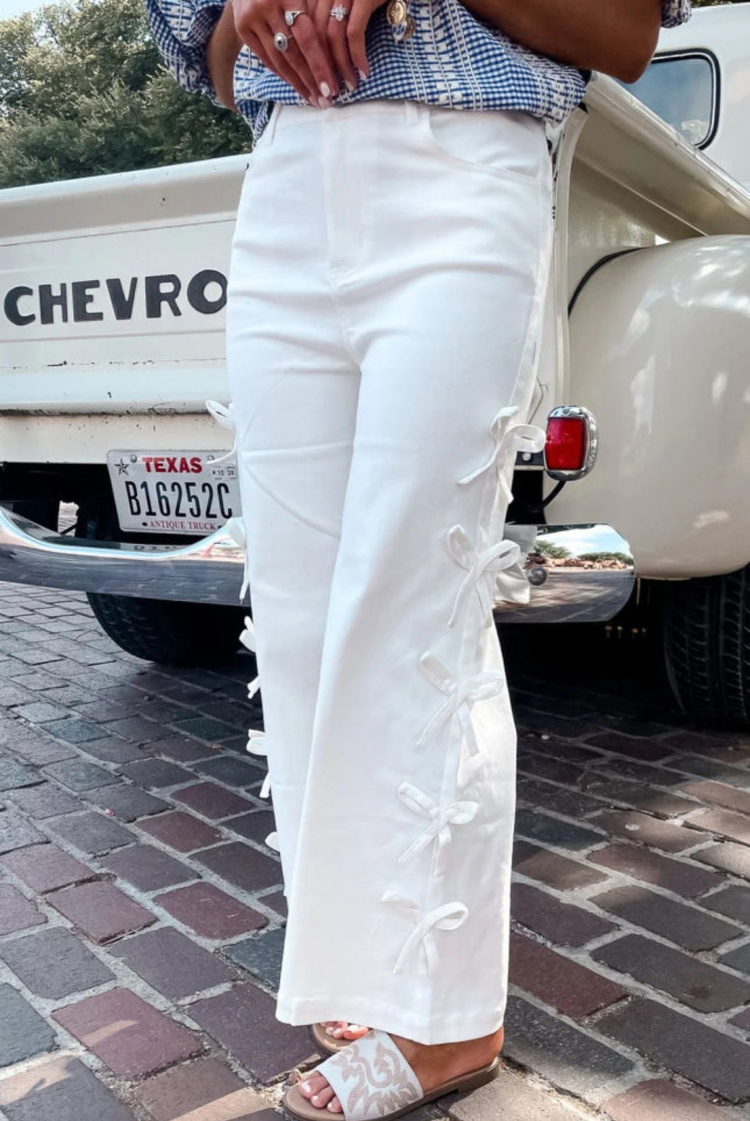 White Straight Leg Denim Bow Jeans