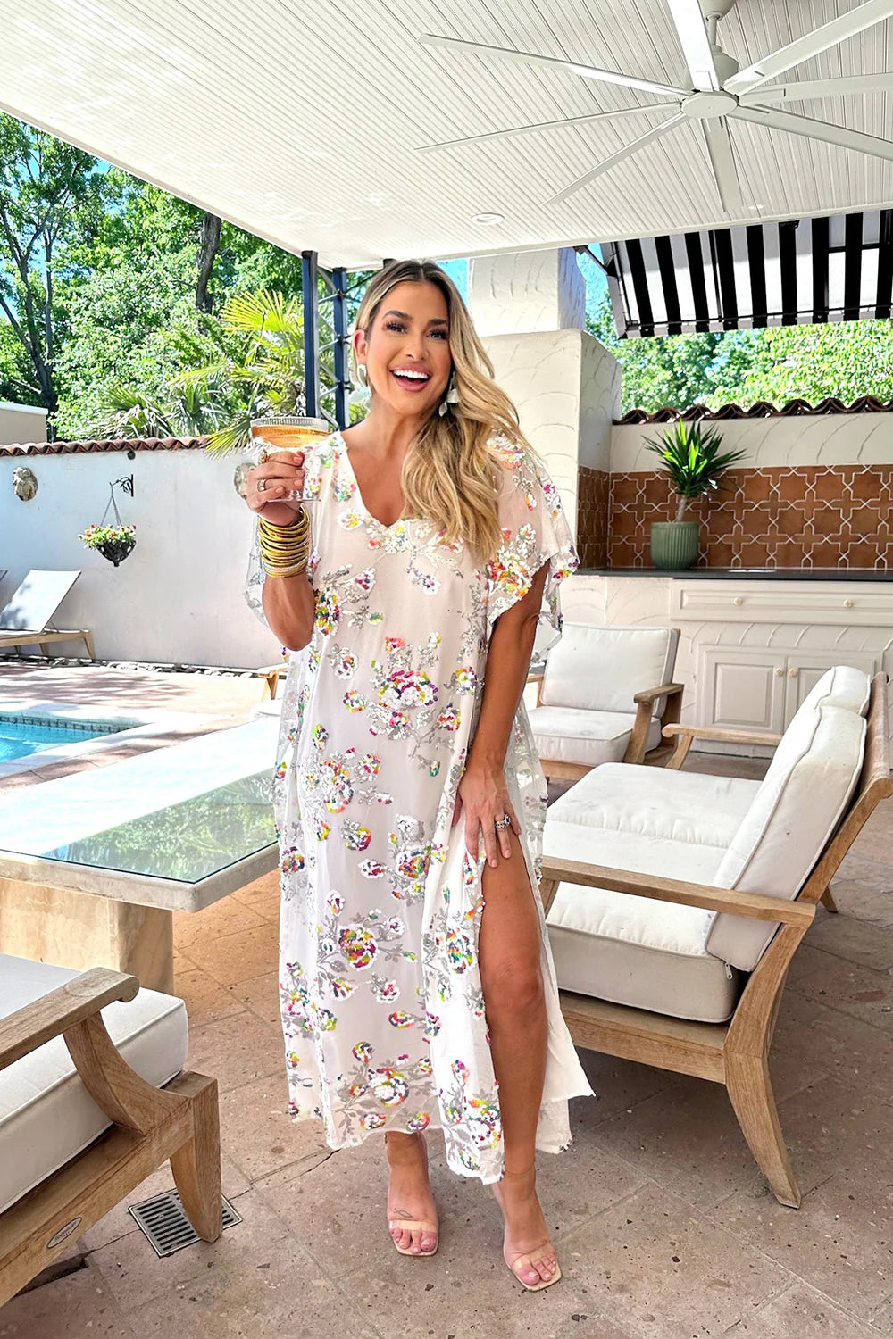 Buddy Love: Atlas White Sangria Caftan Maxi Dress