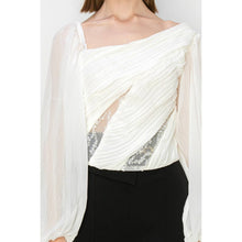 Load image into Gallery viewer, Dramatic Lace Inset Chiffon Top
