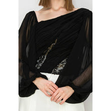 Load image into Gallery viewer, Dramatic Lace Inset Chiffon Top
