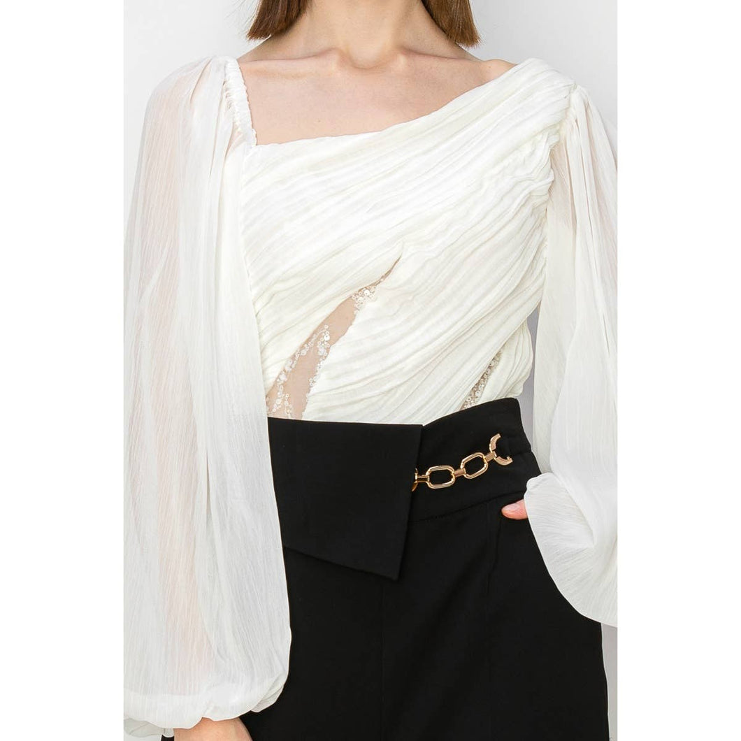 Dramatic Lace Inset Chiffon Top