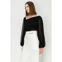 Load image into Gallery viewer, Dramatic Lace Inset Chiffon Top
