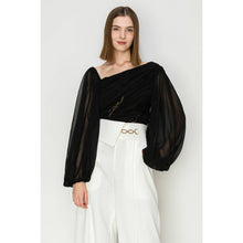 Load image into Gallery viewer, Dramatic Lace Inset Chiffon Top
